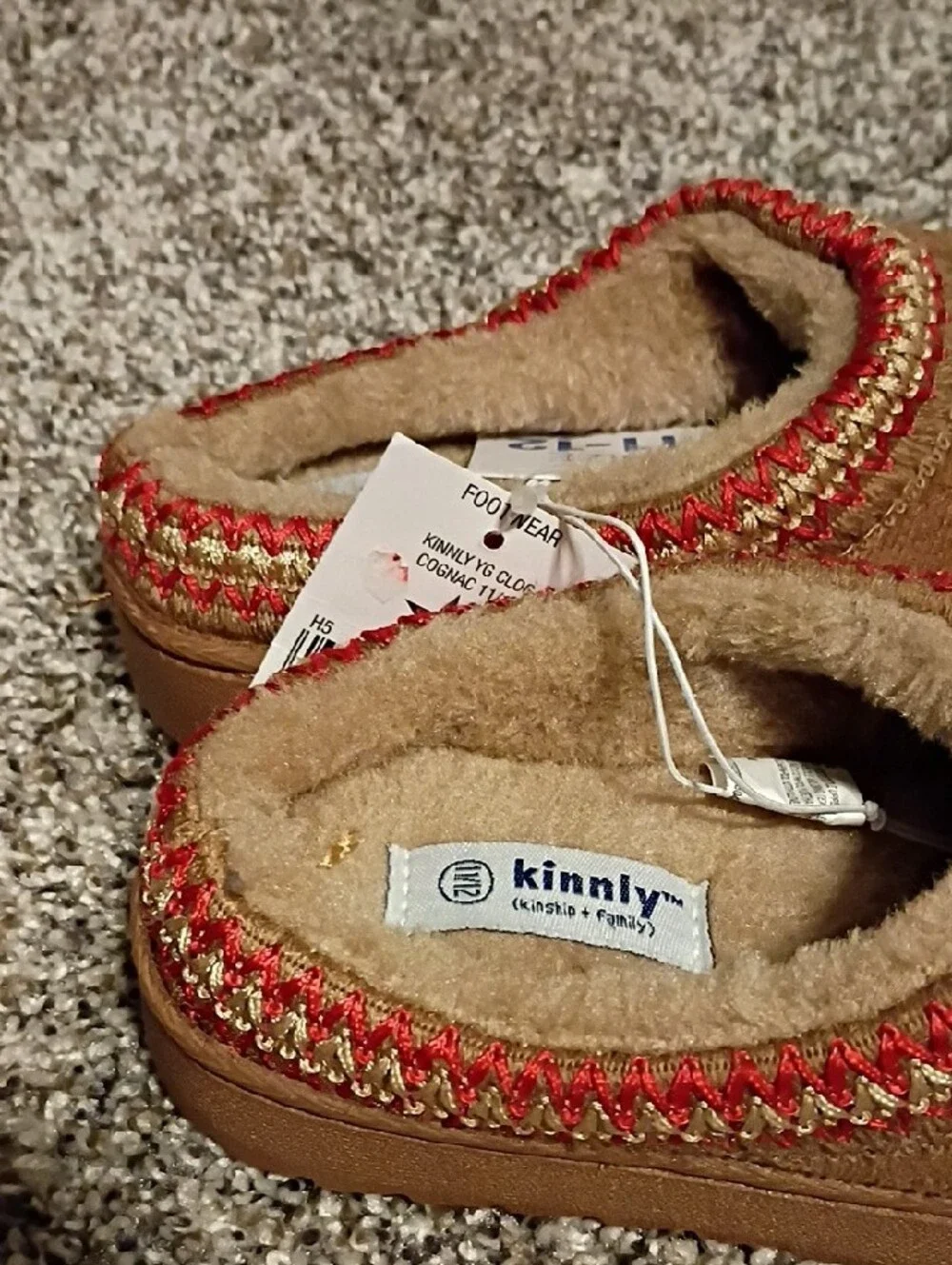 Kids' Tan Moccasin with Red Trim